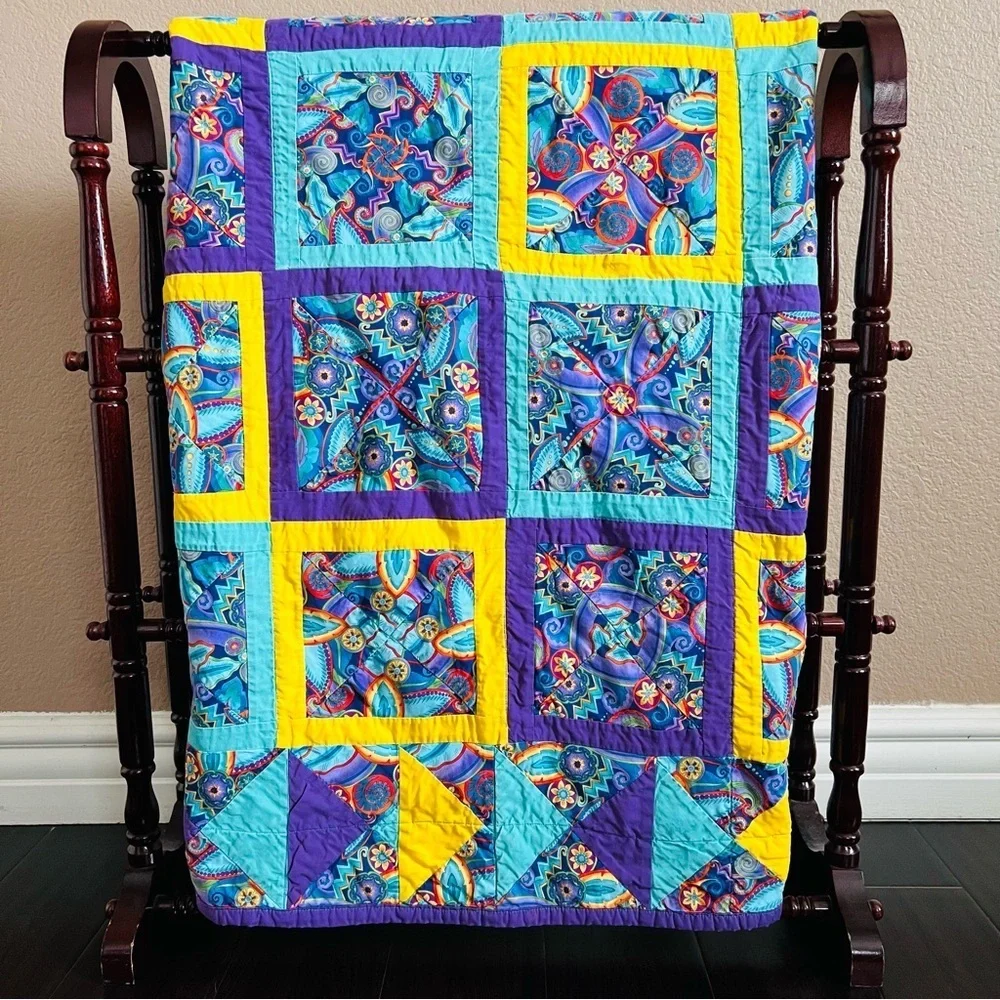 45”x45” Handmade Patchwork Cotton Quilt.